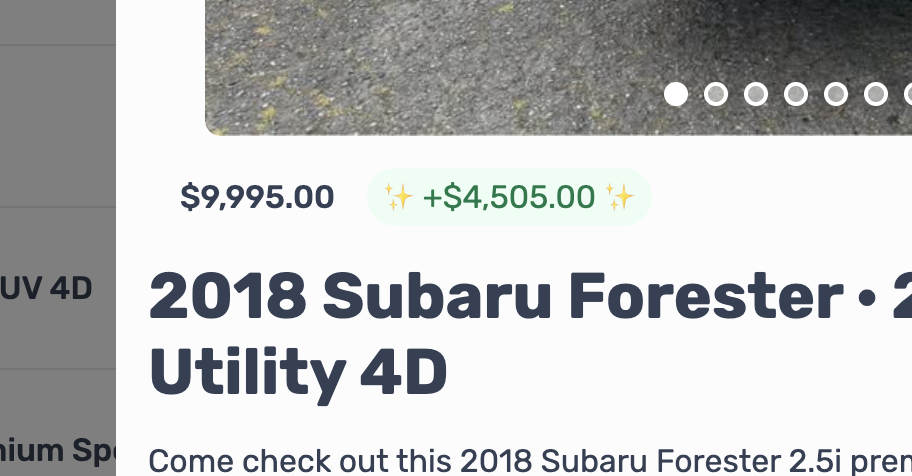 A used 2018 Subaru Forester listed for $9,995, flagged as $4,505 below market value